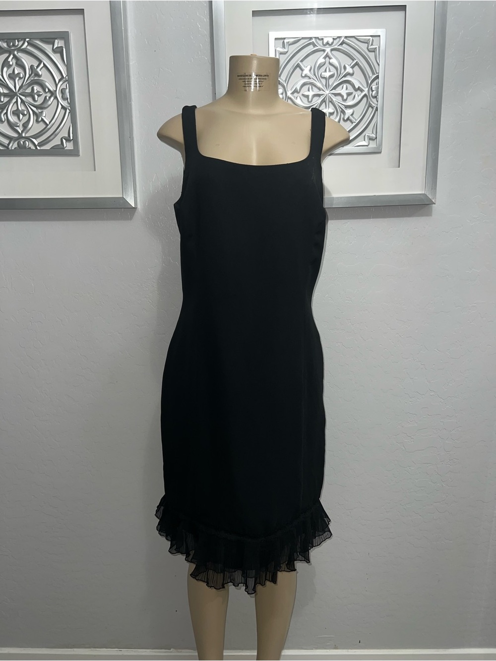 Ann Taylor Black Square-Neck Midi Dress with Ruffle Hem